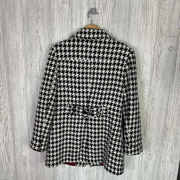 Black Rivet Houndstooth Wool Blend Coat Zip Front Black White Womens Medium - Picture 5 of 13